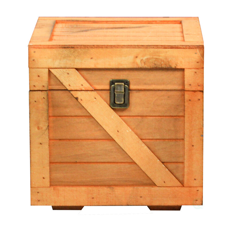 Stackable Wooden Cargo Crate Style Storage Chest, Light Brown