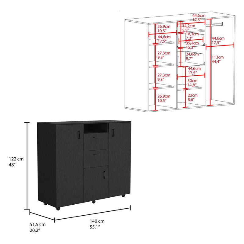 Double Door Cabinet Dresser Quizz, Bedroom, Black