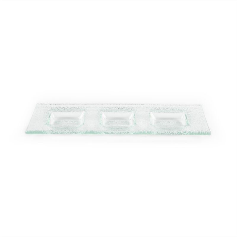 Glass Dinnerware 12.25" x 4" Rectangular Clear Glass Sectional Plate (Set of 2)