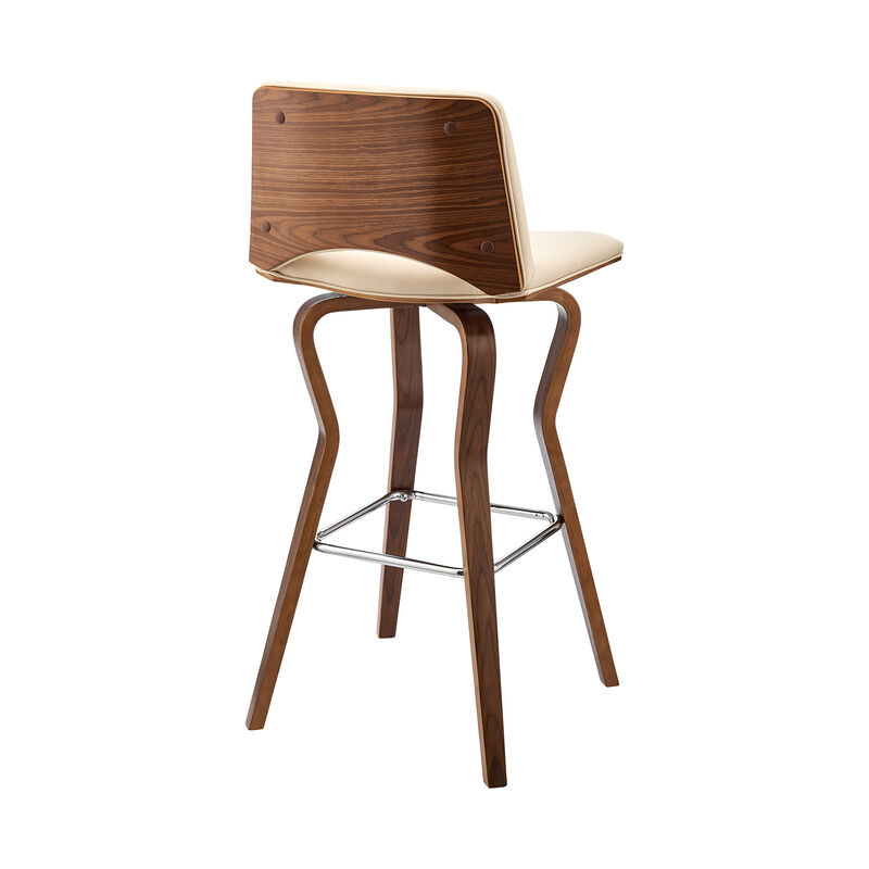 Gerty  Swivel Grey Faux Leather and Black Wood Bar Stool