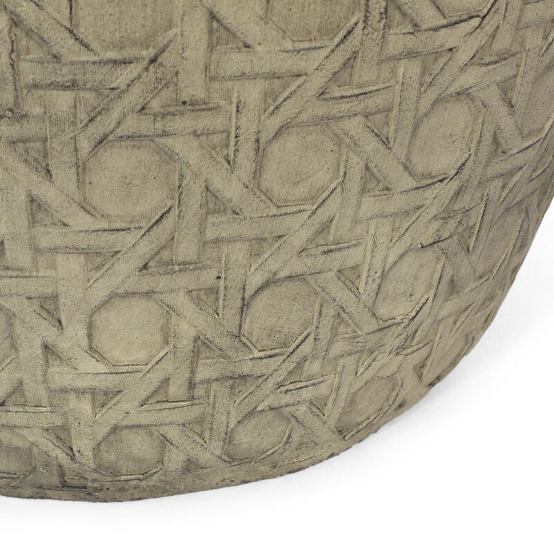 Outdoor End Table, Antique Yellow Faux Concrete, Round 18 Inch - Benzara