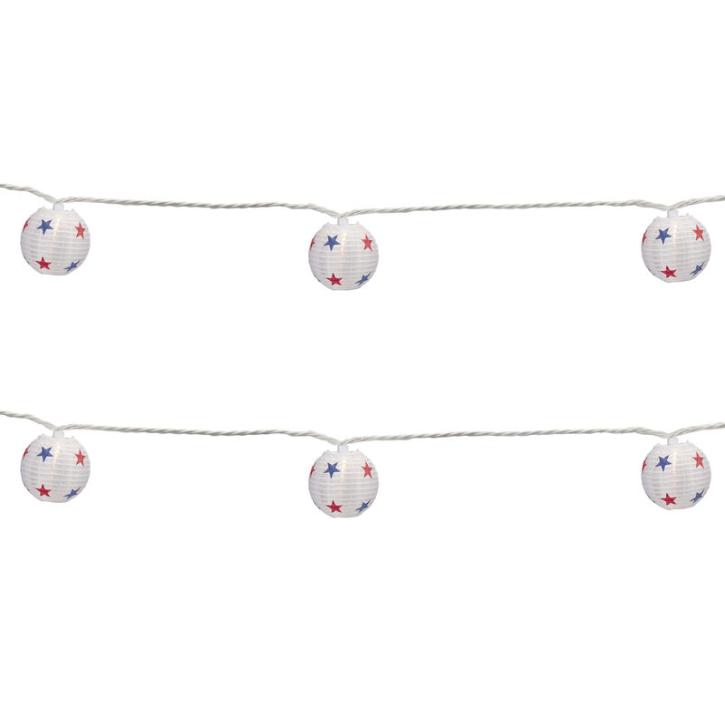 Patriotic Stars Paper Lantern Patio Light Set - 8.5' White Wire - 10ct