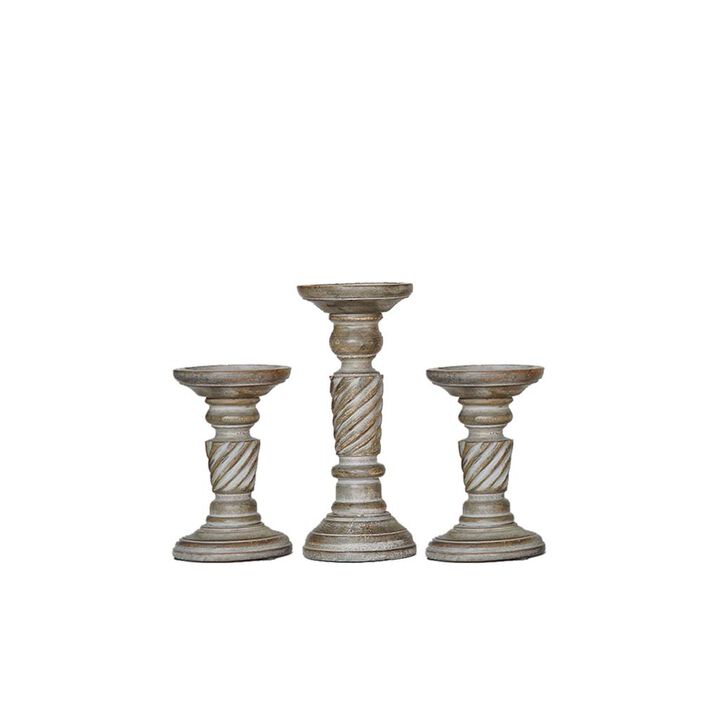 BBH Homes Traditional Gray Wash Eco-friendly Handmade Mango Wood Set Of Three 6",9" & 6" Pillar Candle Holder BBH Homes