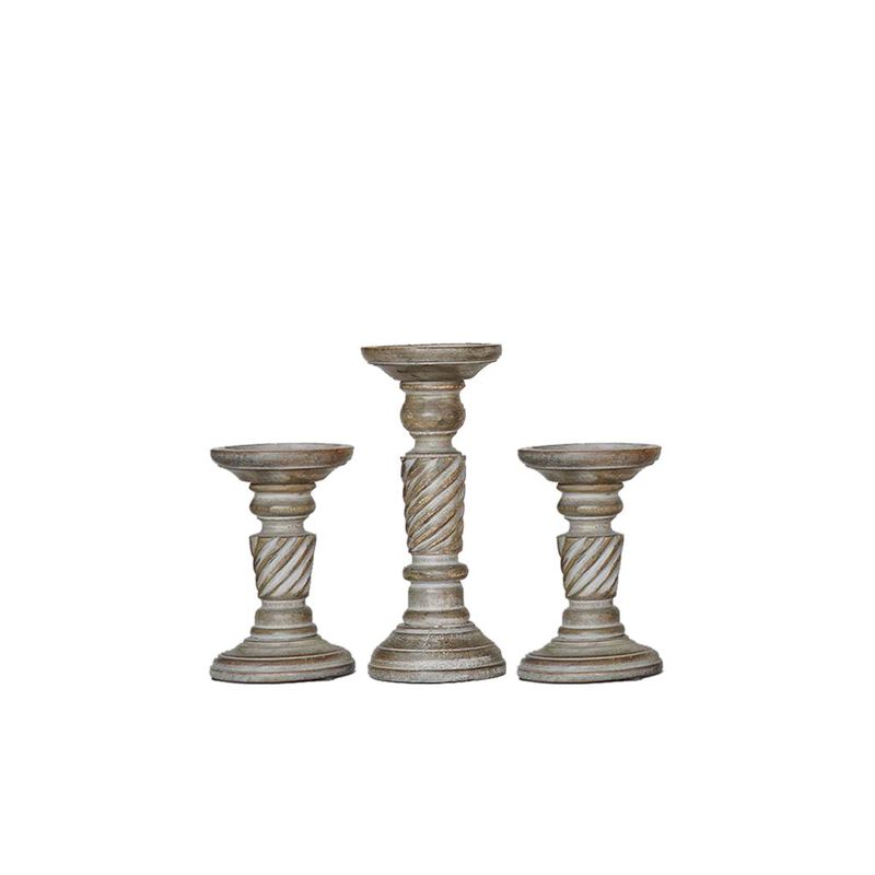 BBH Homes Traditional Gray Wash Eco-friendly Handmade Mango Wood Set Of Three 6",9" & 6" Pillar Candle Holder BBH Homes