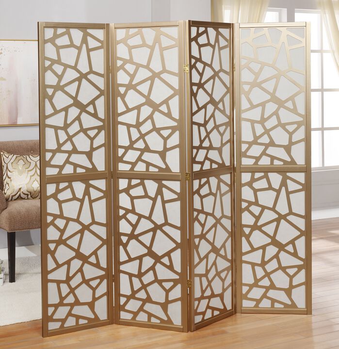 Streamdale Giyano 4 Panel Screen Room Divider, Gold