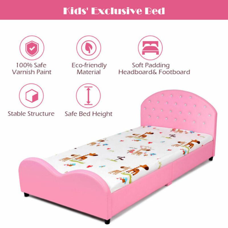 Hivvago Twin Size Upholstered Platform Toddler Bed with Wood Slat Support