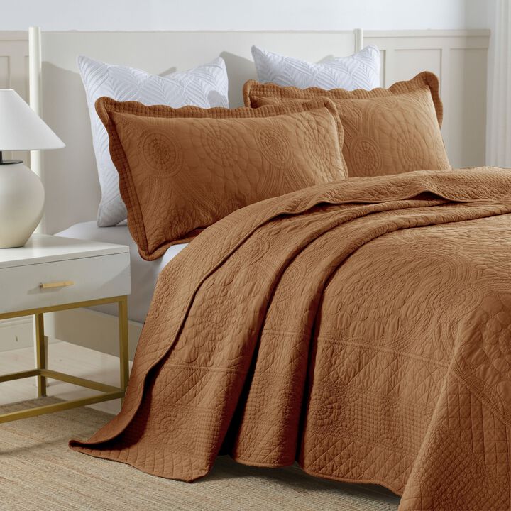 MarCielo 3 PCS 100% Cotton Oversized Bedspread Quilt Set Embroidery TF