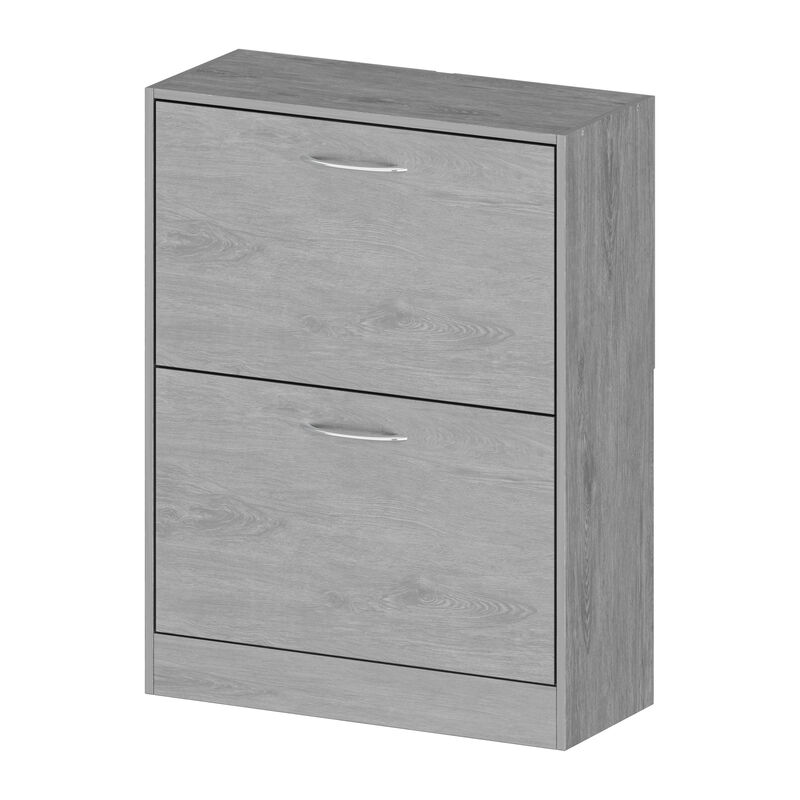 22.4 in. W x 29.3 in. H 16-Pair Gray Wood 2-Drawer Shoe Storage Cabinet with Foldable Compartments