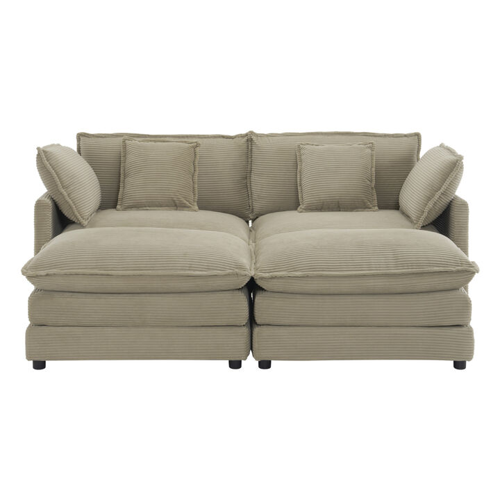 Merax Corduroy Sectional Sofa with Side Storage Pockets