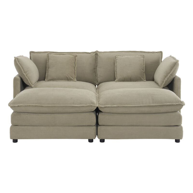 Merax Corduroy Sectional Sofa with Side Storage Pockets