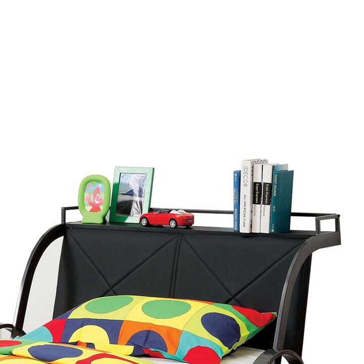 GT Racer Metal Twin size bed, Silver and Black-Benzara