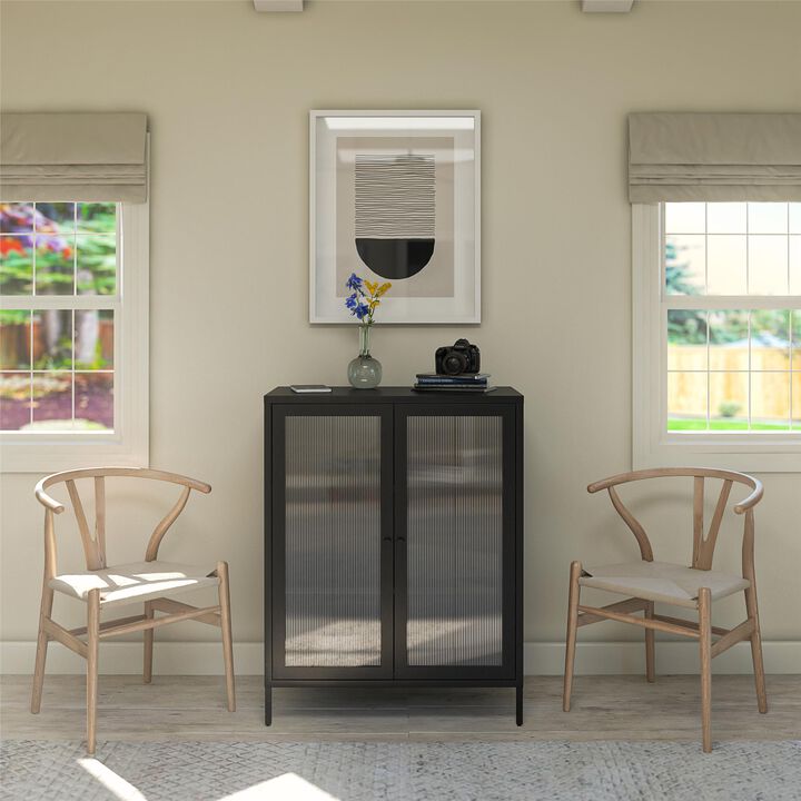 Shadwick 2 Door Metal Locker Storage Cabinet-Fluted Glass Doors