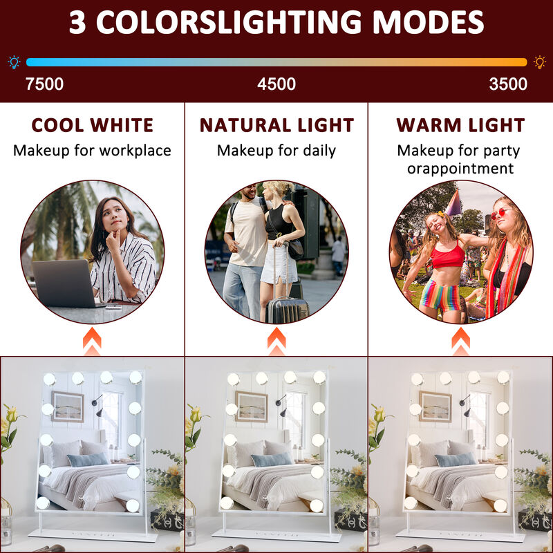 12''  × 16'' in Hollywood  Vanity Makeup Mirror With Lights 12 LED Bulbs