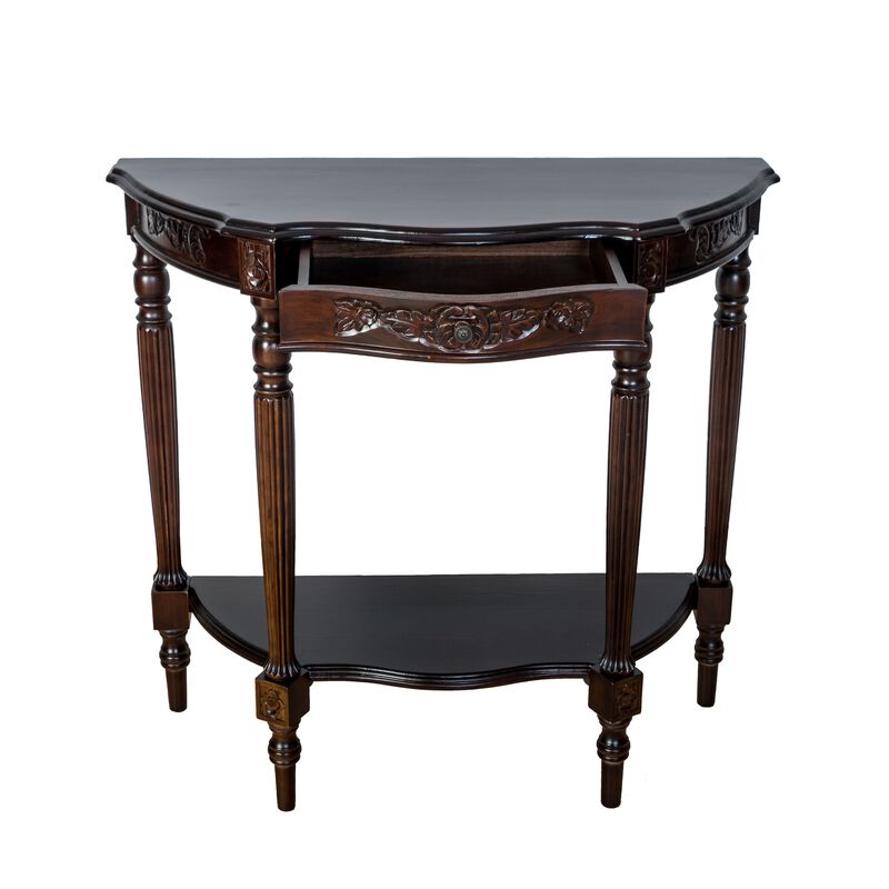 Half Crescent Moon Shape Engraved Wooden Console Table
