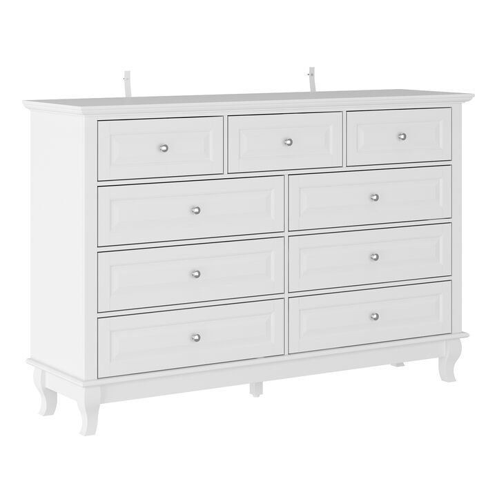 White Wooden 9-Drawer Chest of Drawers 55.1 in. W x 37 in. H x 15.7 in. D Console TV Stand, Modern European Style