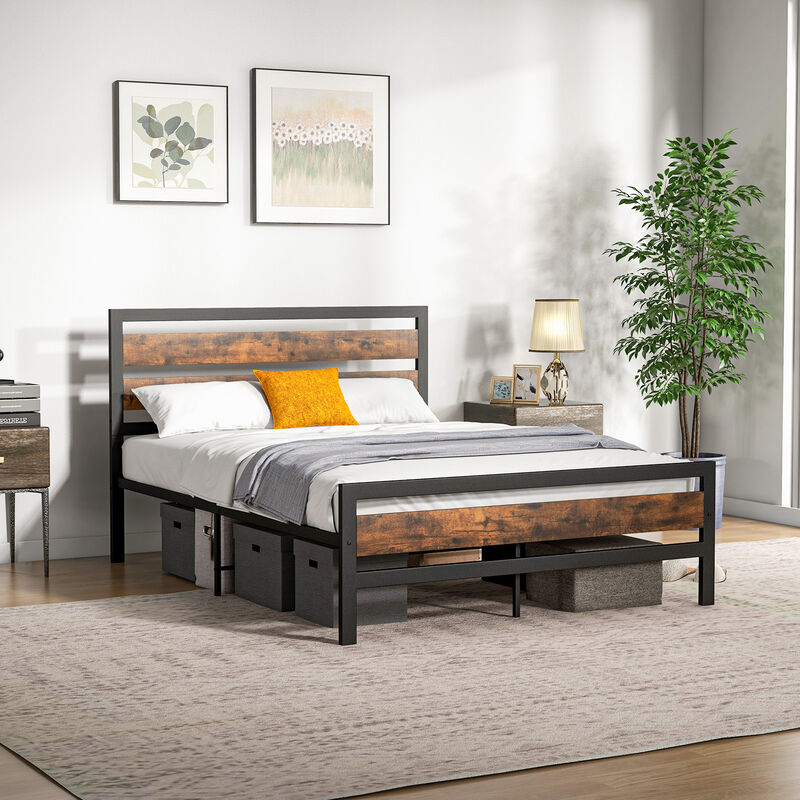 Industrial Bed Frame with Rustic Headboard and Footboard