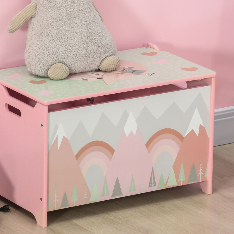 Toy Box with Lid, Toy Chest Storage Organizer for Bedroom with Safety Hinge, Cute Animal Design, Pink