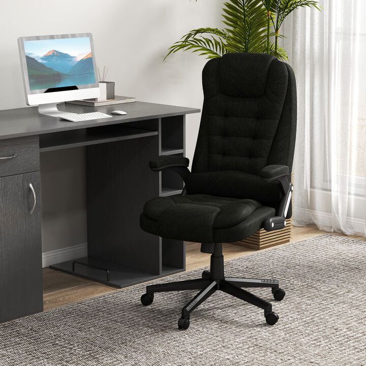 Black Linen Massage Office Chair: Heated, High Back, Remote