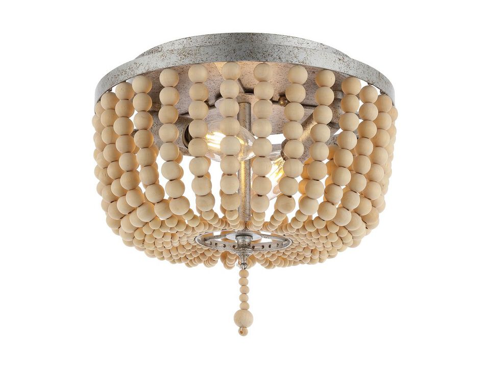 Allison 2-Light Shabby Chic Farmhouse Wood Beaded/Metal LED Flush Mount