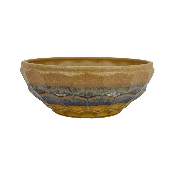 Lione Decorative Bowl, Glossy Brown and Gray Glazed Ceramic, 16 Inch - Benzara