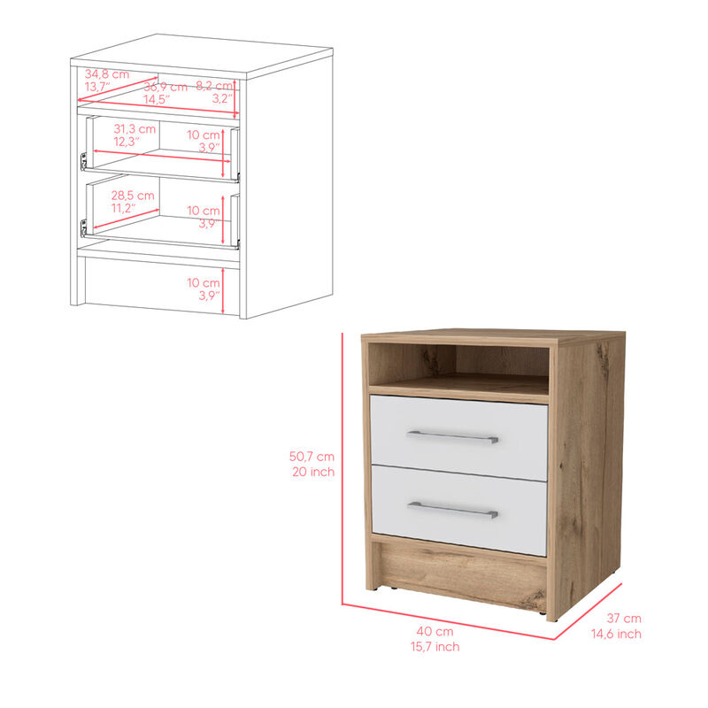Nightstand Cartiz, Bedroom, White / Light Oak