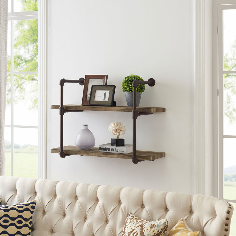 Two Tier Industrial Pipe Wall Shelf