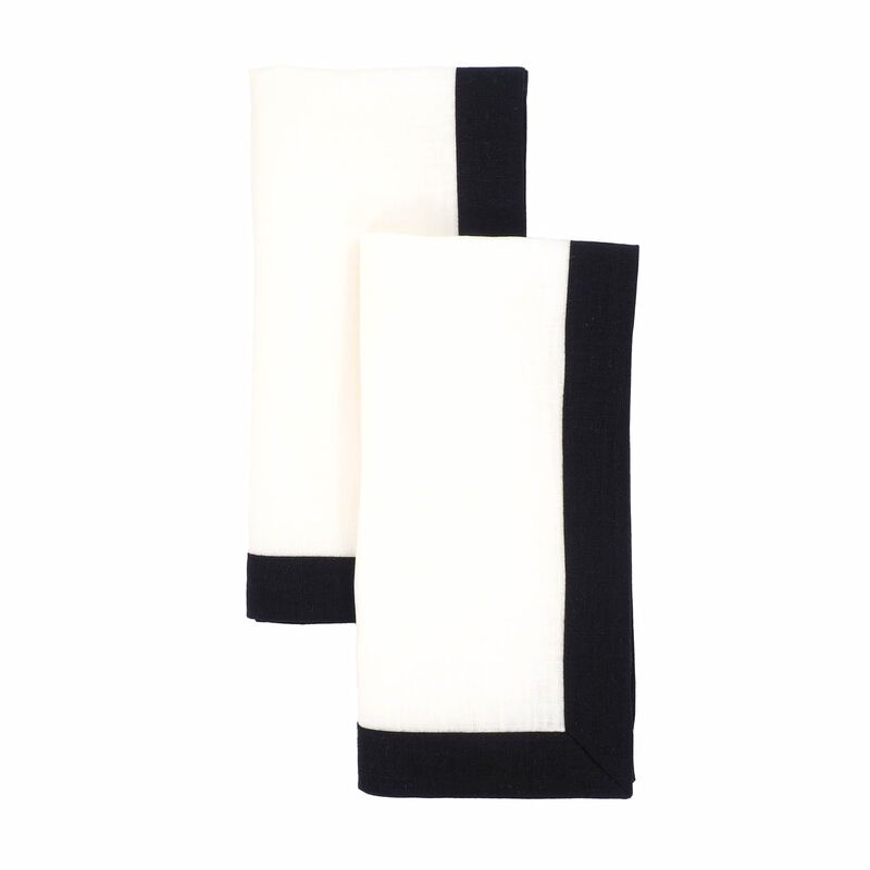 Linen Napkins With Black Borders, Set of 4