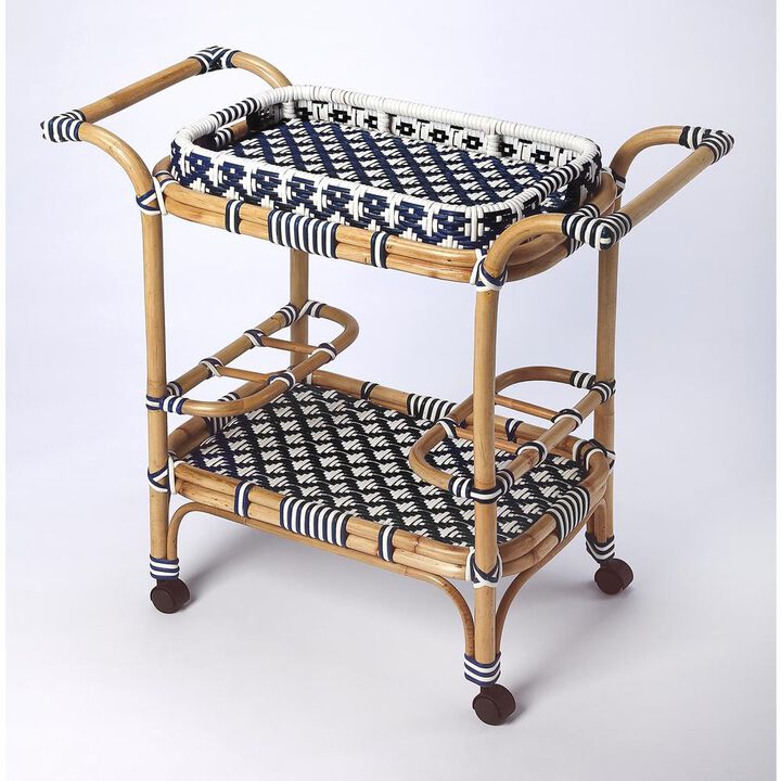 Butler Specialty Selena & Rattan Bar Cart, Blue