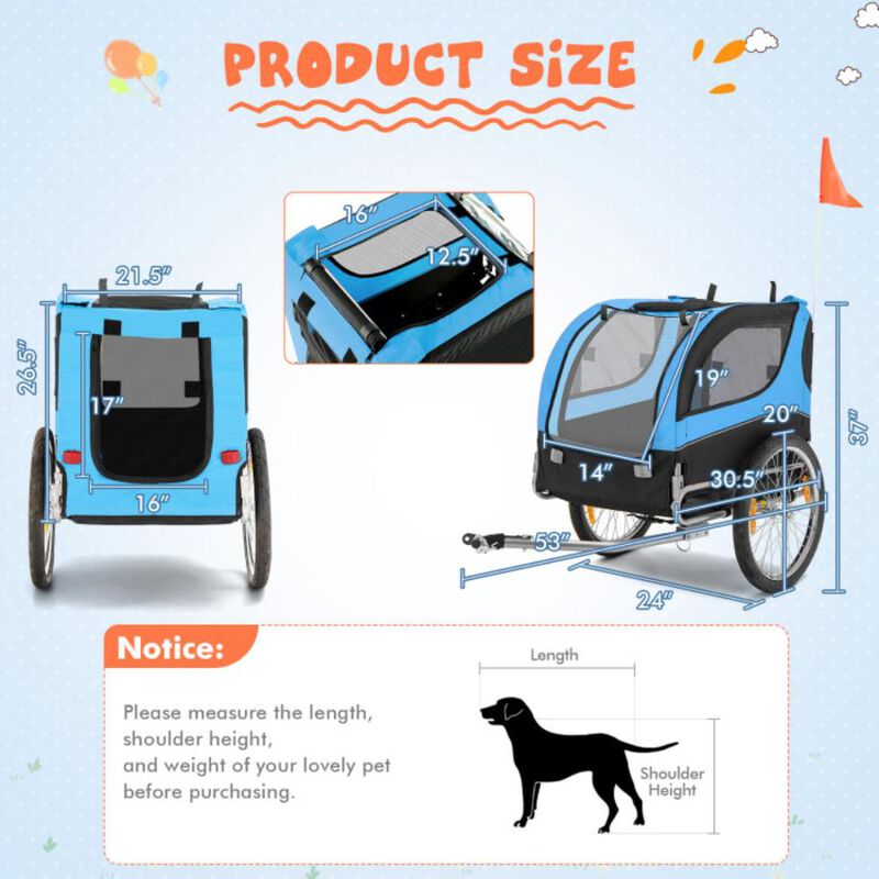 Hivvago Dog Bike Trailer Foldable Pet Cart with 3 Entrances for Travel