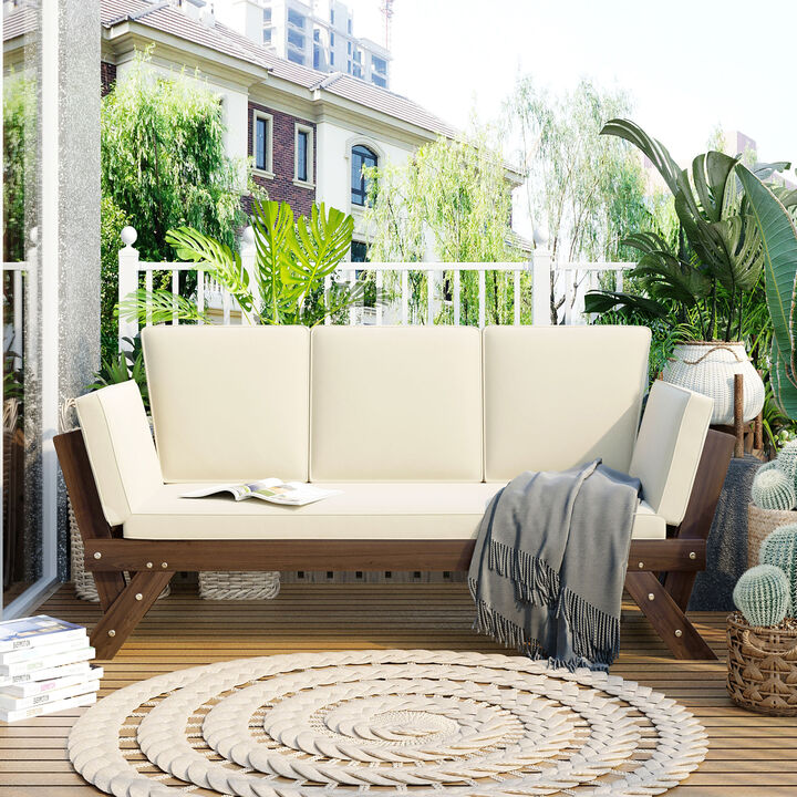 Merax Solid Outdoor Adjustable Patio Wooden Daybed Sofa