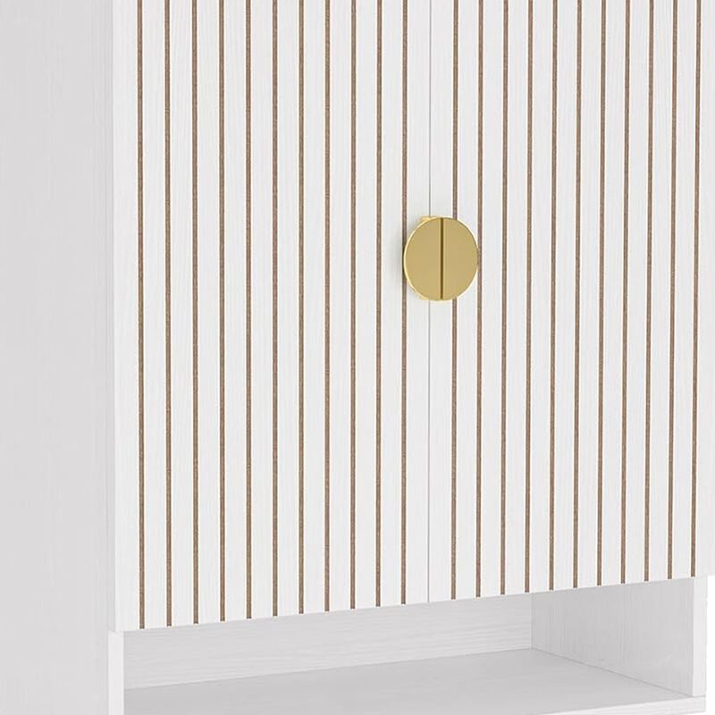 Shoe Cabinet, 2 Doors, 6 Tier Shelves, Gold Metal, White 43 Inch - Benzara