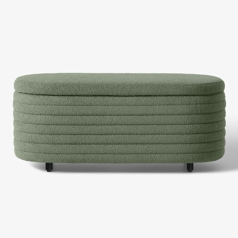 WestinTrends 42" Wide Mid-Century Modern Upholstered Teddy Sherpa Tufted Oval Storage Ottoman Bench