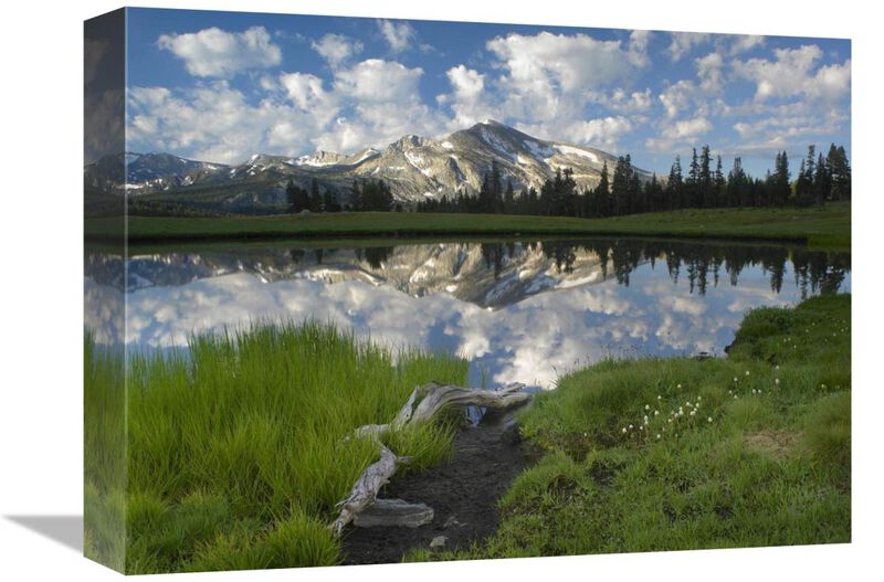 Mammoth Peak and scattered clouds reflected in lake, Yosemite National Park, California-Canvas Art-16x12
