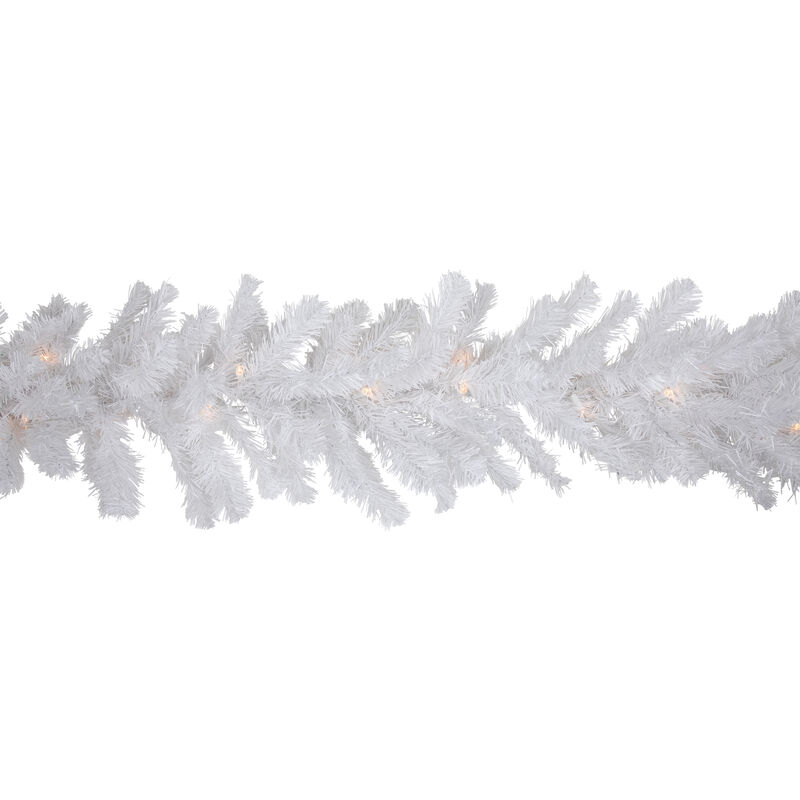 9' x 8" Pre-Lit Snow White Artificial Christmas Garland  Clear Lights
