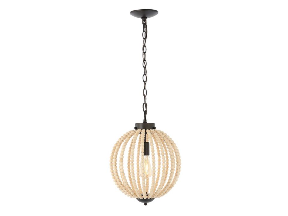 Abril 1-Light Rustic Bohemian Iron/Wood Bead LED Pendant