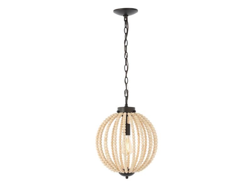 Abril 1-Light Rustic Bohemian Iron/Wood Bead LED Pendant