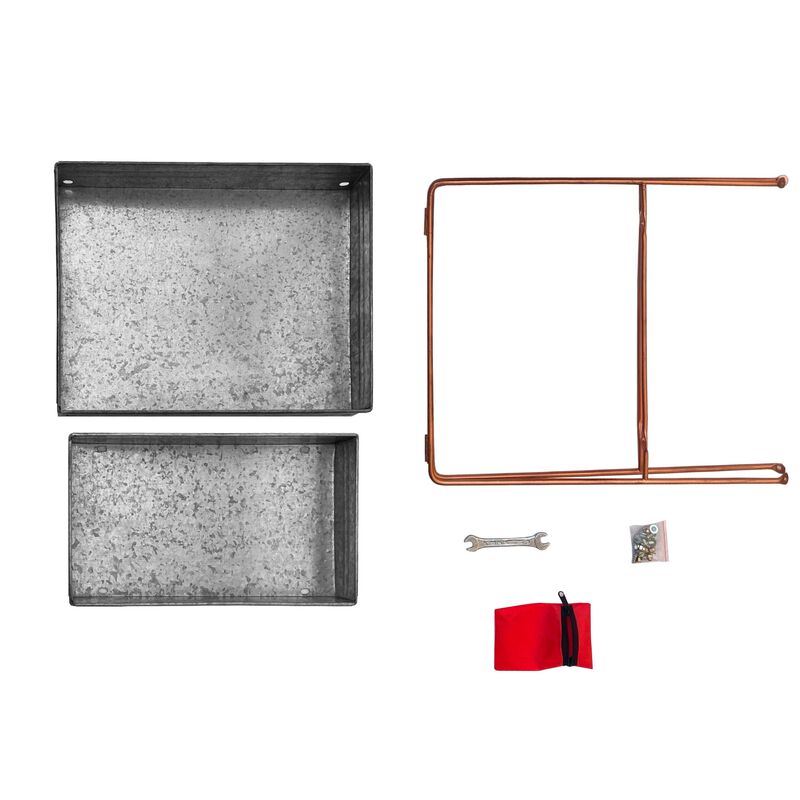 Galvanized Metal 2 Tiered Rectangular Serving Tray, Gray-Benzara