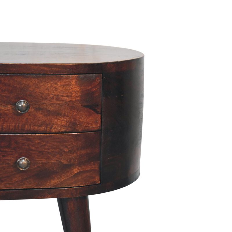 Light Walnut Solid Wood 2 Drawers Rounded NightStand