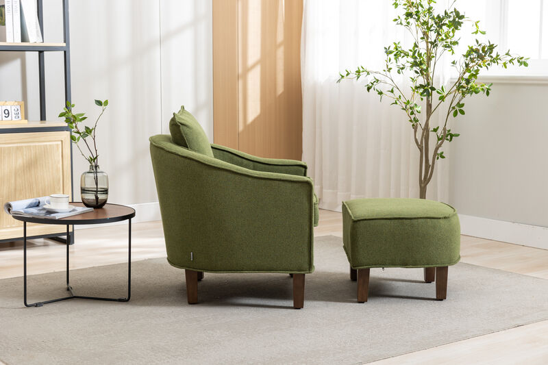 Accent Chair With Ottoman, Mid Century Modern Barrel Chair Upholstered Club Tub Round Arms
