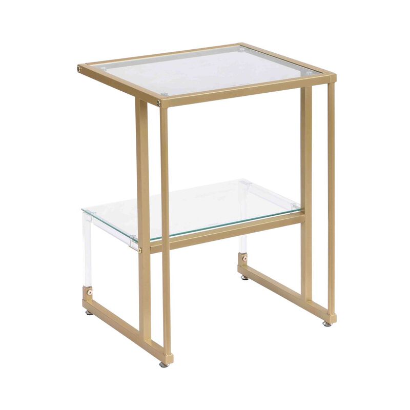 Golden Side Table, 2-Tier Acrylic Glass End Table For Living Room Bedroom
