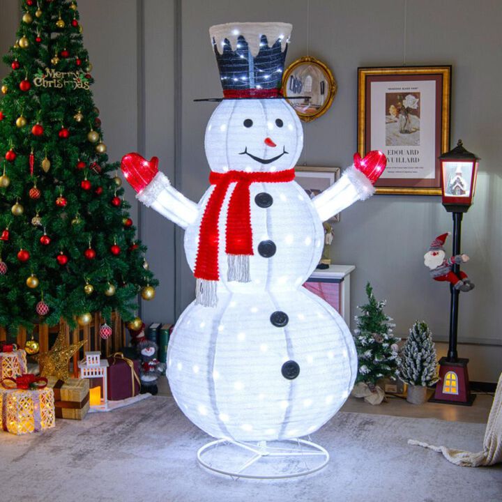 Hivvago 6 Feet Lighted Snowman with Top Hat and Red Scarf-White
