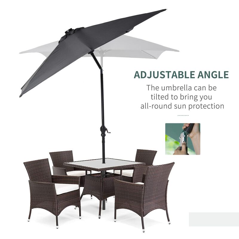 Dark Gray Sun Shield: 9x7 ft Patio Umbrella with LED Lights