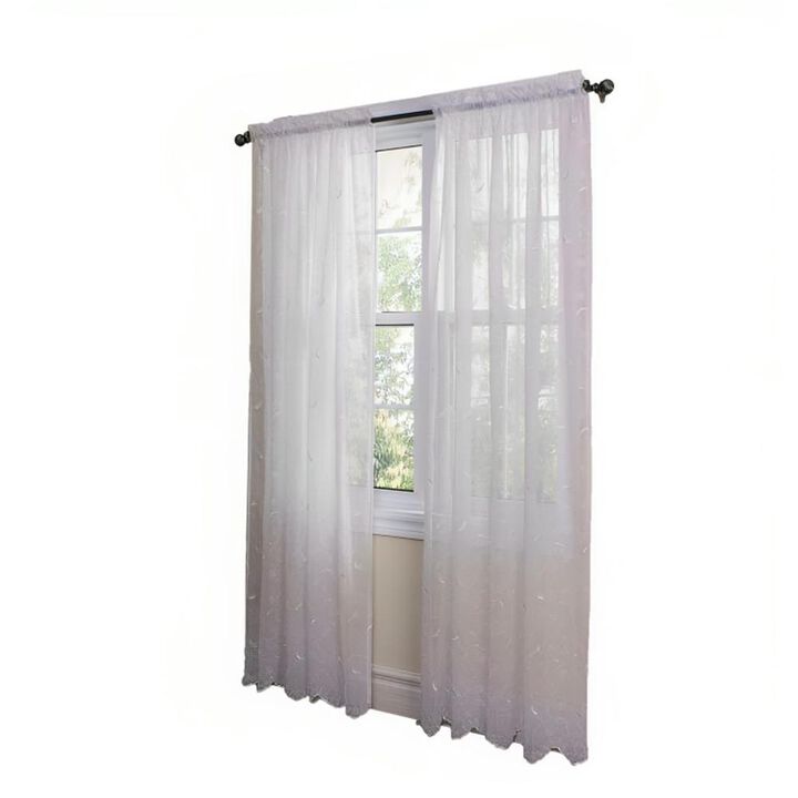 Commonwealth Habitat Hathaway Scroll Motif Tailored Sheer Window Panel - 54x63" - White