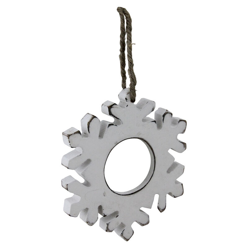 4.75" Rustic White Embossed Snowflake with Mirror Medallion Christmas Ornament