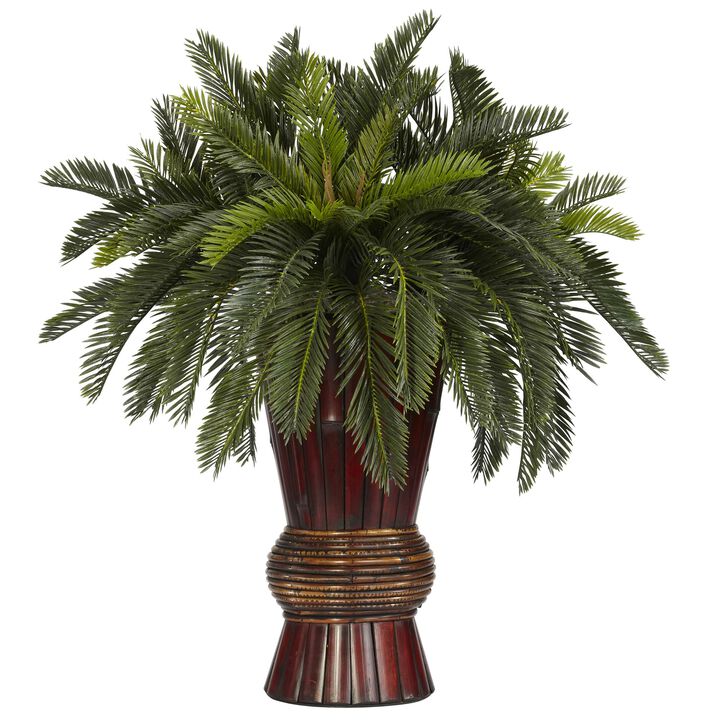 Hivvago Cycas w/Bamboo Vase Silk Plant