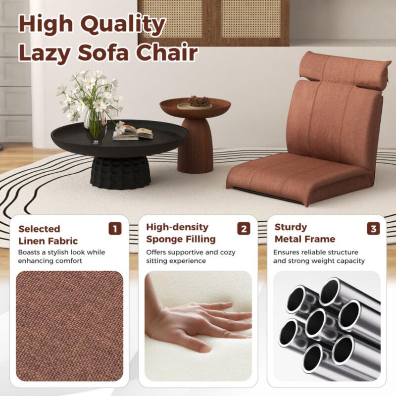 Hivvago Folding Floor Chair with 14-Poistion Adjustable Backrest and 5-Position Adjustable Headrest-Brown