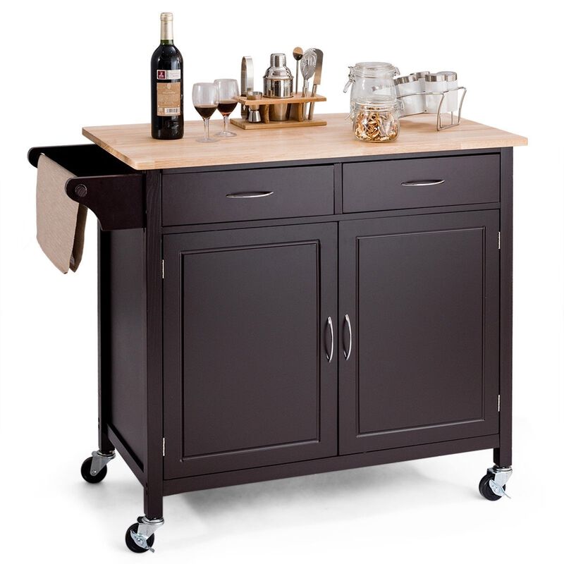Hivvago Brown Kitchen Island Storage Cart with Wood Top and Casters