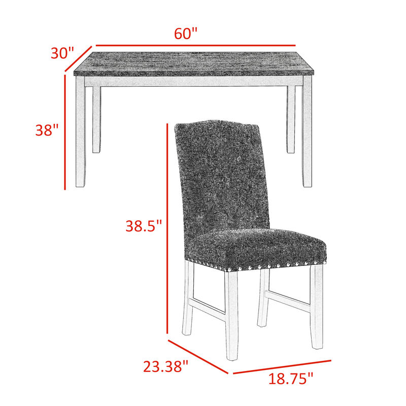 Phy 5pc Dining Table and Chairs Set, Nailheads, Tufted Beige, Brown, Black - Benzara