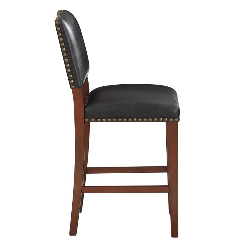 Comfort Pointe Denver Stationary Faux Leather Brown Counter Stool with Nail Heads