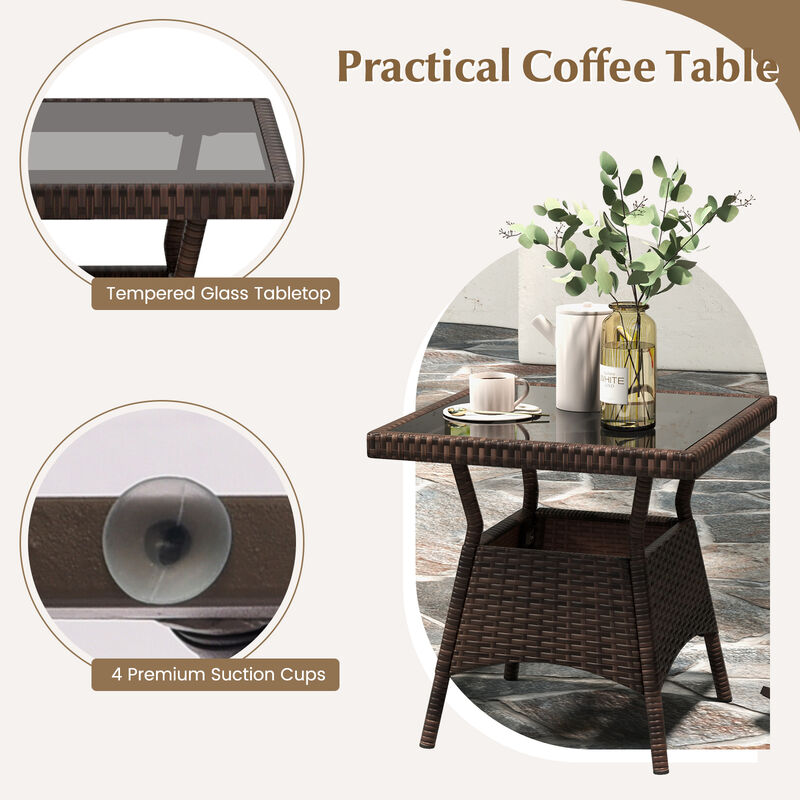 3 Piece Outdoor Rocking Set with Tempered Glass Coffee Table for Backyard Poolside